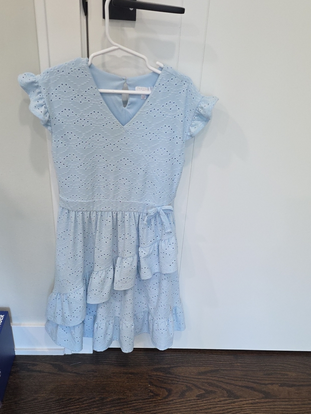 Tahari Light Blue Eyelet Ruffle Dress for Girls